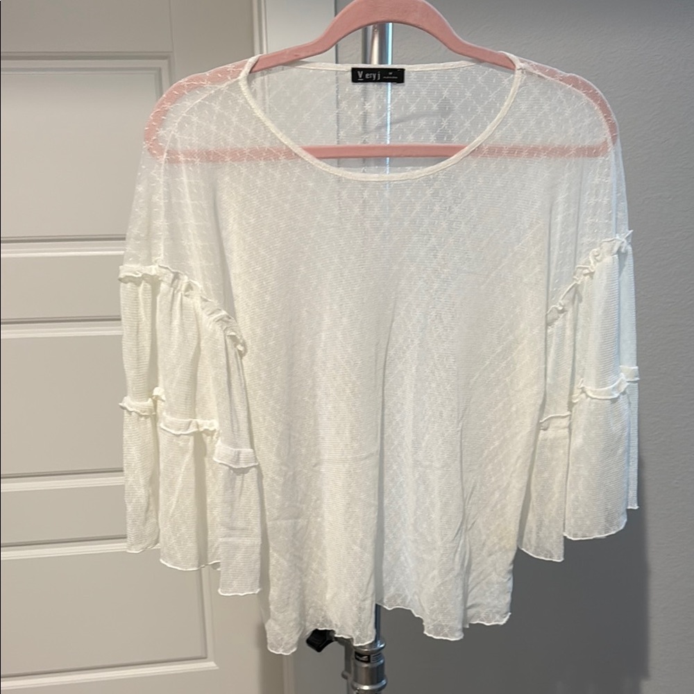 Very J Cream Ruffled Bell Sleeve Blouse